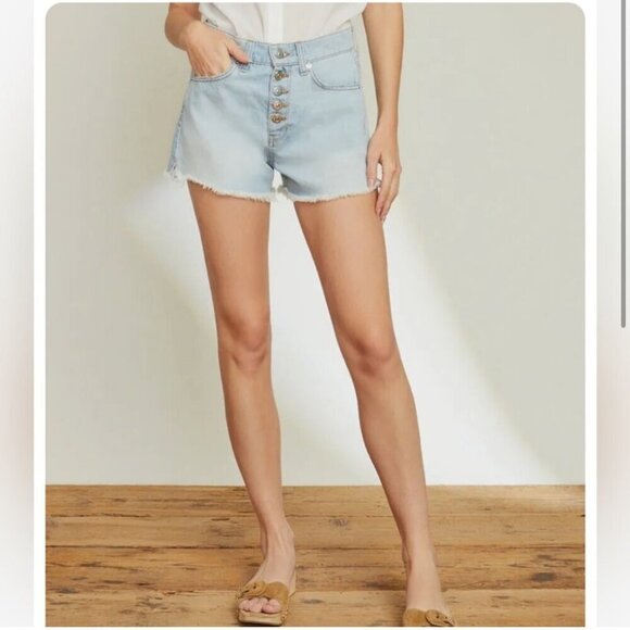 Veronica Beard Timmi High Rise Raw Hem Button Fly Denim Shorts Aire Blue Wash 25 - Picture 3 of 14